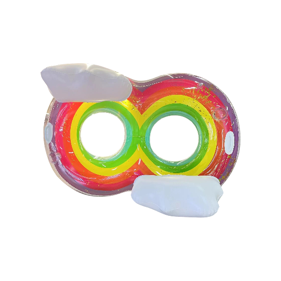 Inflatable Rainbow Double Tube Pool Float - Fun Water Toy with Pillow | 585-33