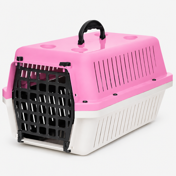 Cat Carrier Box Medium White and Pink with Black Door