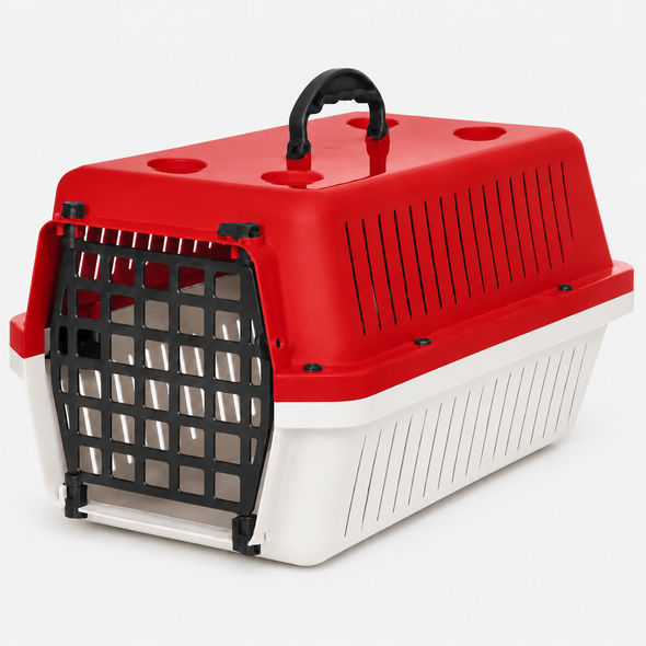 Cat Carrier Box Medium White and Red with Black Door