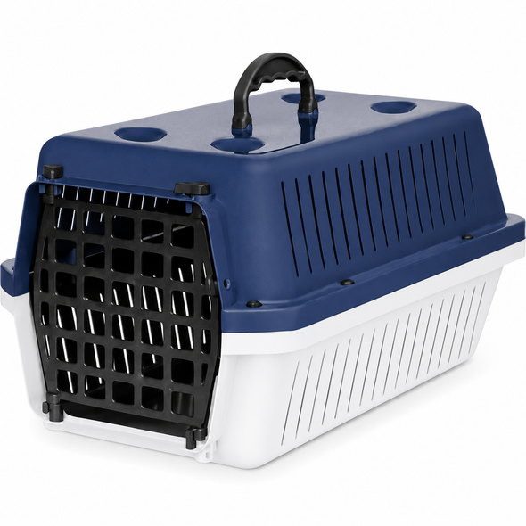 Cat Carrier Box Medium White and Dark Blue with Black Door