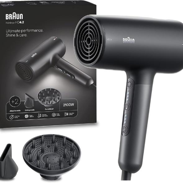 Braun HD425E black 2100W hair dryer with diffuser and nozzle