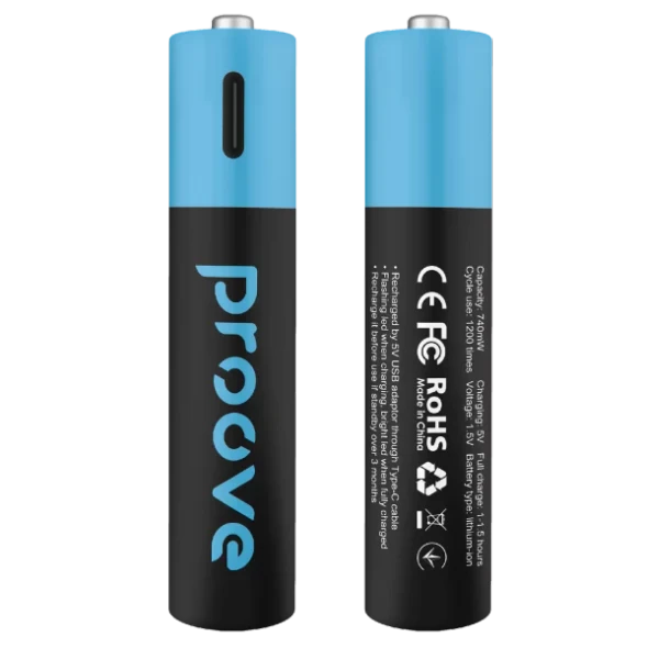Proove Rechargeable AAA Batteries 2pcs Type-C 740mWh - Black | RBCE75010008