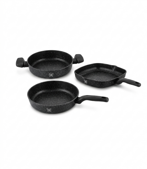 Korkmaz Set of 3 Ornella Square Grill 28 cm + Frypan 24 cm + Omelette 20 cm