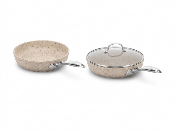 Korkmaz Set of 2 Granita Frypan 28 cm + Frypan 26 cm with Lid