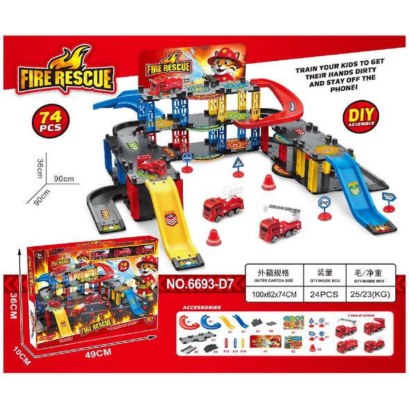 Fire Rescue Parking Garage 74 Pieces 6693-D7 emergency vehicle playset for kids