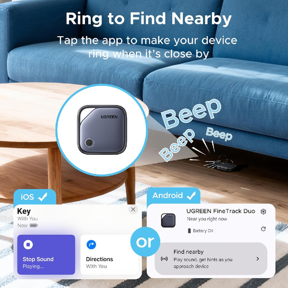 UGREEN Finder Duo Air Tracker Tags 4 Pack CM916 75646P for iOS Android USB-C rechargeable