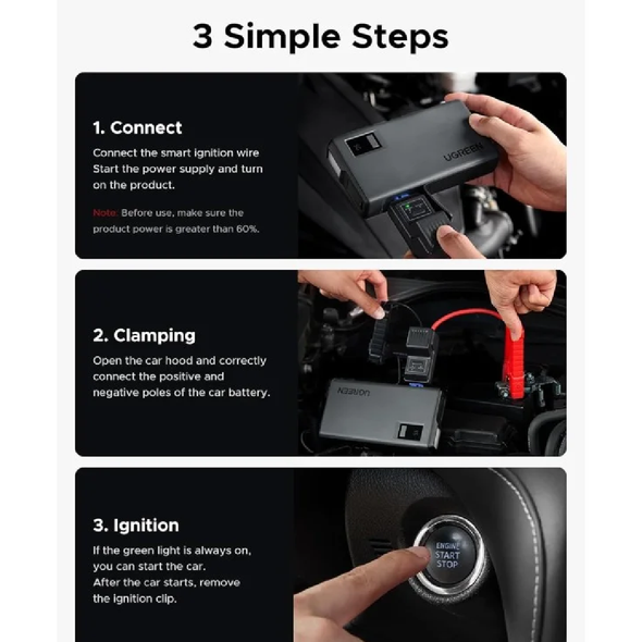 UGREEN ES702 35977 1000A 12000mAh portable jump starter power bank with emergency LED light