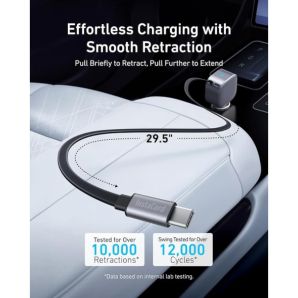 Anker Nano 75W Car Charger - Built-In Retractable USB-C Cable | A2738HA2
