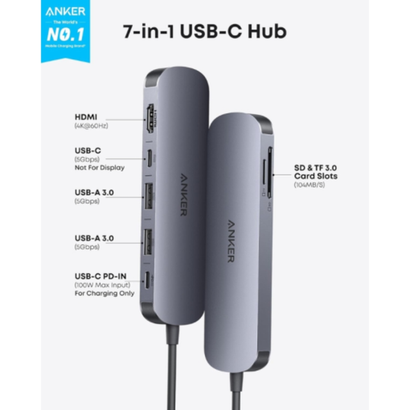 Anker USB-C Hub 7-in-1 Multi-Port USB Adapter For Laptops | A83D2HA1