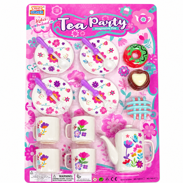 Tea Set with Plastic Pot Cups Plates and Accessories 7681-3