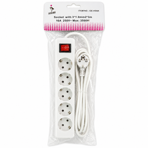 Genex 6-Socket Power Strip with Switch 3m Cable GE-HS6K