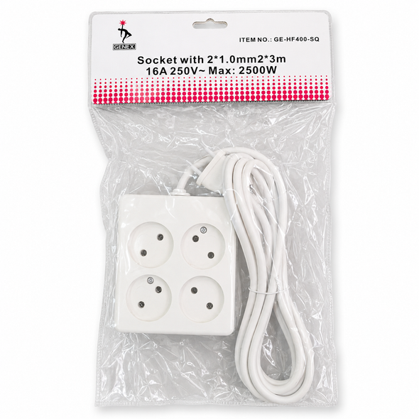 Genex 4-Socket Power Strip 3m Cable GE-HF400-SQ