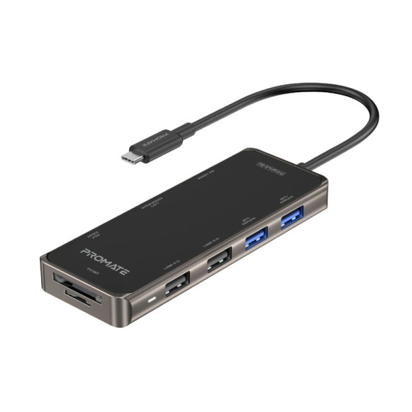 Promate Compact Multiport USB-C Hub with 100W Power Delivery | PrimeHub-Go