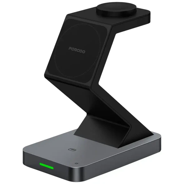 Porodo 4-In-1 Powerdock Wireless Charging Station with 360° Adjustable Viewing - Black | PDXHX3BK