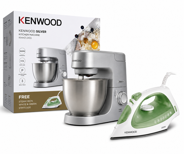 Kenwood Silver KM KHH01.000 + White & Green Steam Iron STP70.000 Bundle
