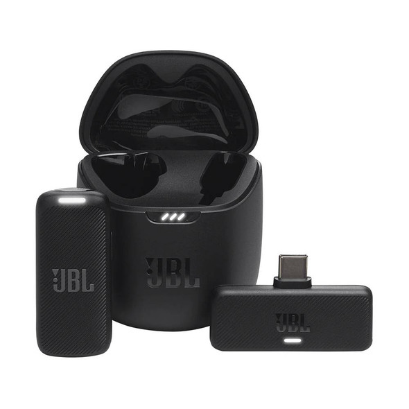 JBL Quantum Stream Wireless USB-C clip-on microphone with 2.4GHz dongle receiver charging case and windscreen