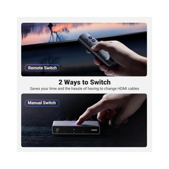 UGREEN CM624 Ultra HD 8K@60Hz HDMI 2.1 Switch 3 In 1 Out Aluminum Body with Remote Control | 15604