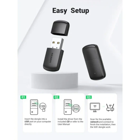 UGREEN AC650 USB WiFi Adapter Dual-Band 5GHz/2.4GHz High-Speed Wireless Dongle