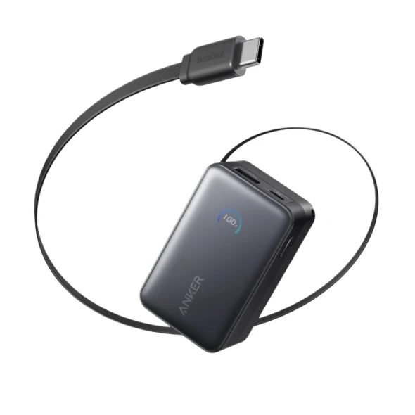 Anker Nano 10000mAh 45W Power Bank A1638H11 Black with Retractable USB-C Cable