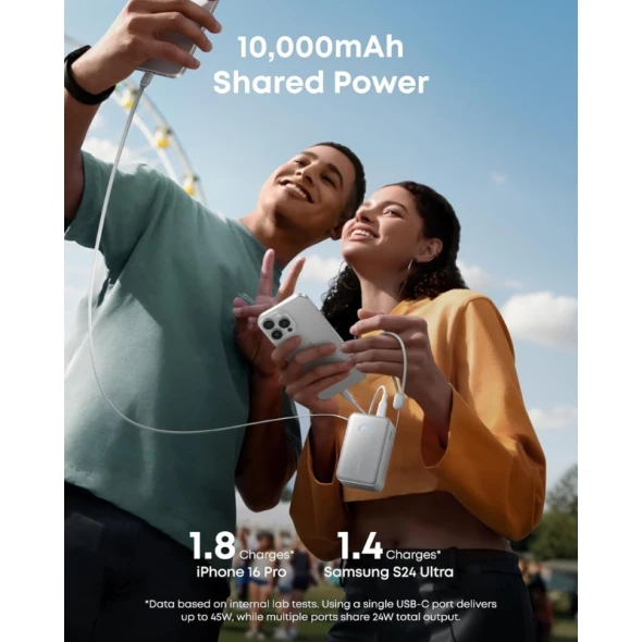 Anker Nano 10000mAh 45W Power Bank A1638H11 Black with Retractable USB-C Cable