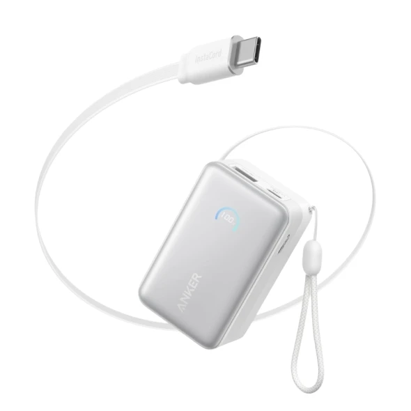 Anker Nano 10000mAh 45W Power Bank A1638H21 White with Retractable USB-C Cable