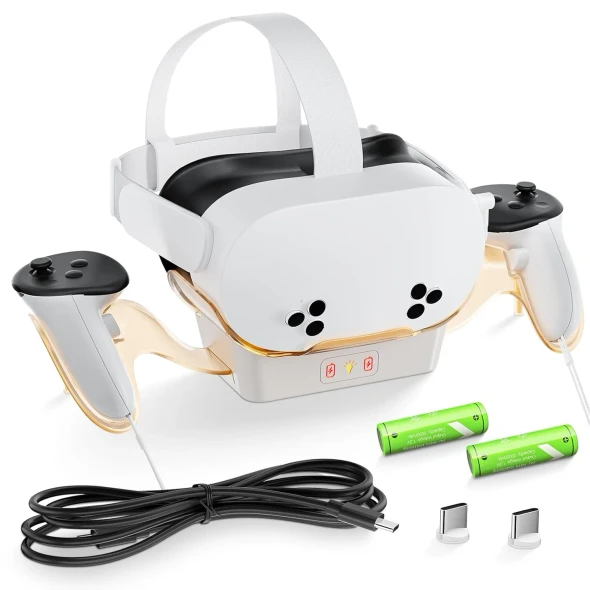 DOBE Charging Station with Rechargeable Batteries & LED Light for Meta Quest 3 | Meta Quest 3S | TY-3868