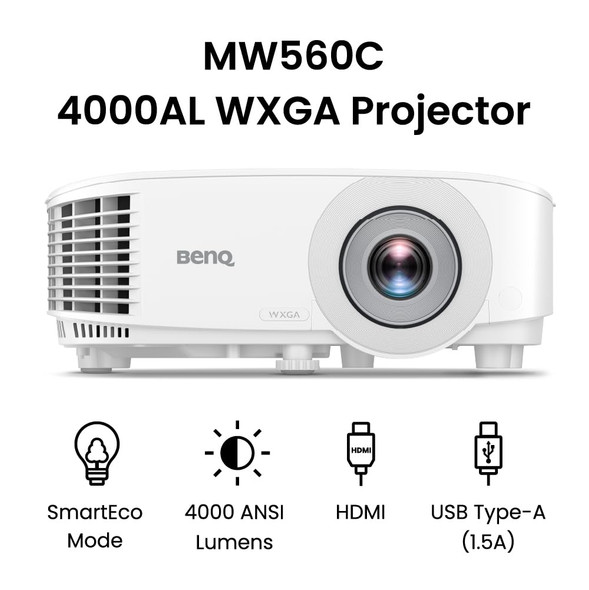 BenQ MW560C WXGA 4000 ANSI Lumens DLP Projector White with HDMI and 10W Speaker