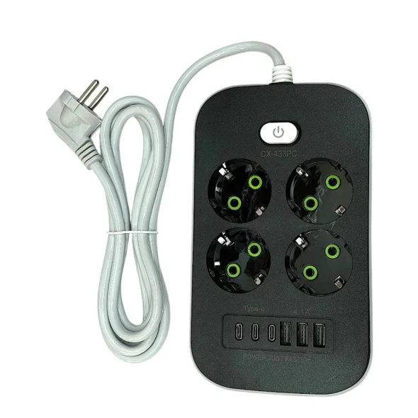 CX-443PC EU Plug 4-Socket Power Strip with USB Type-C PD Fast Charging