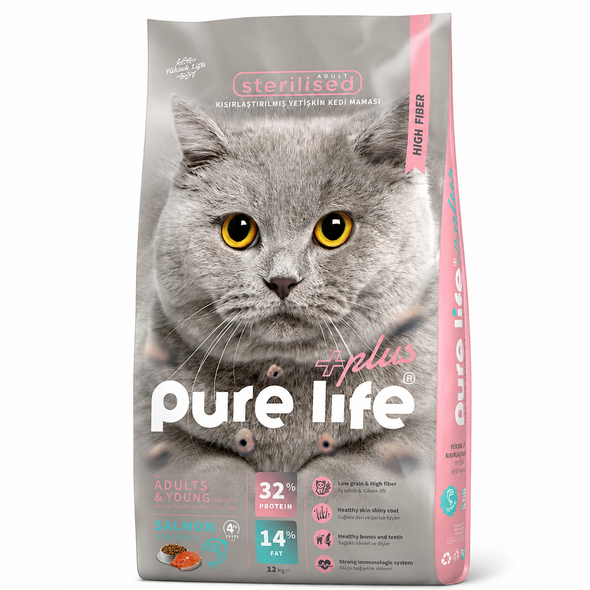 Pure Life Plus Cat Dry Food 12KG Super Premium Sterilized  Mature & Young Salmon