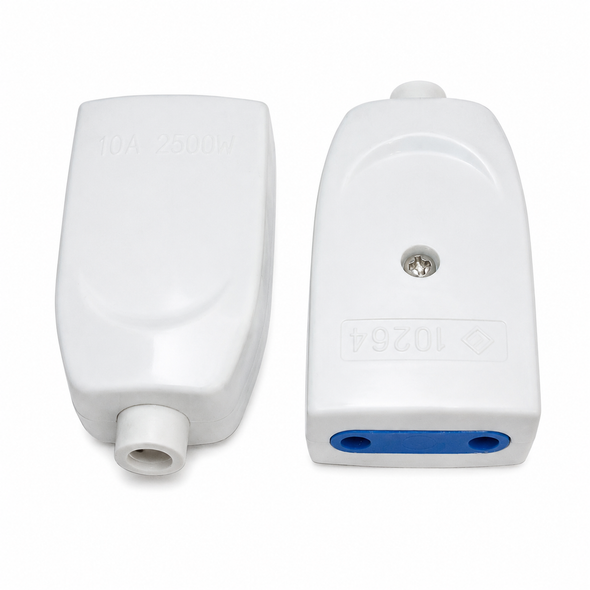 White Inline Plug and Socket Connector EU-CON-2500 10A 2500W electrical cable connector set