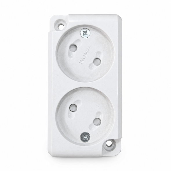 Double Surface Mount Power Socket 16A 250V SMDS-16250 white dual wall socket