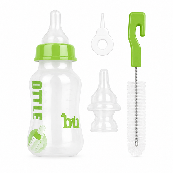 Pet Nursing Feeding Bottle with Brush 150ml Green OM-PET-FB-GR for young pets and small animals