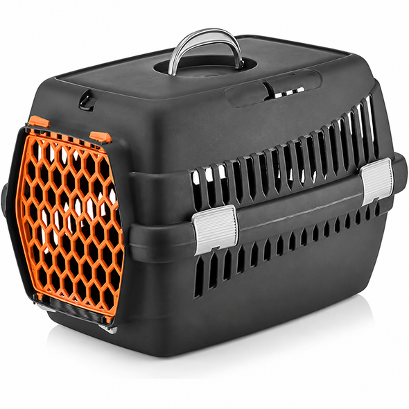 Cat Carrier Box Medium Black With Orange Door OM-BX-M-BK-OR pet transport carrier