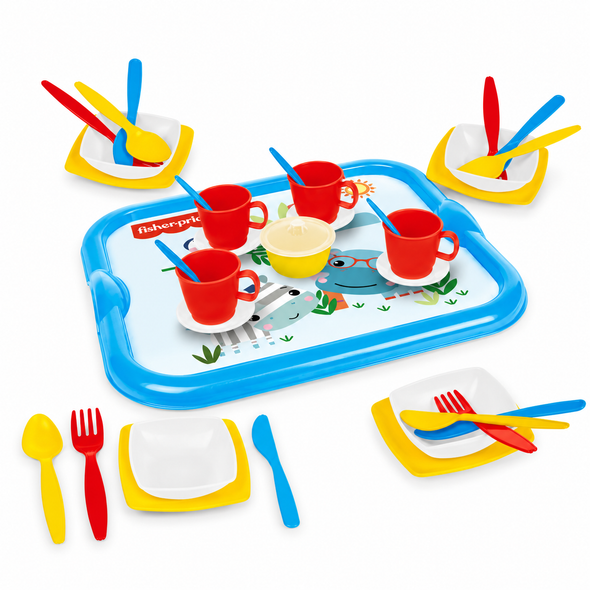 Fisher-Price Dinner Set 1821 pretend play tableware set with tray and colorful accessories