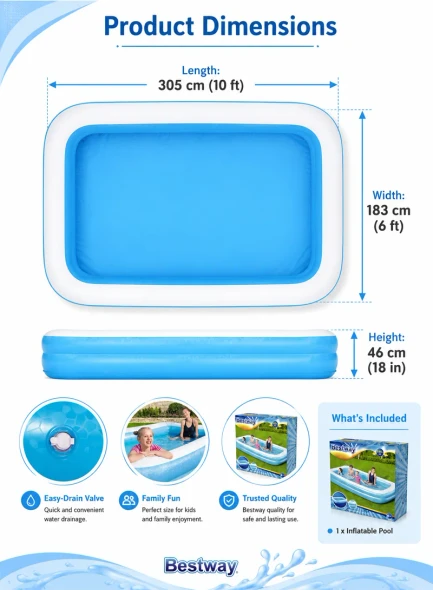 Jilong Giant Rectangular 2-Ring Pool - Blue & White | 51259