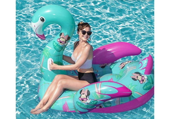Disney Minnie Mouse turquoise and pink flamingo inflatable ride-on pool float 91081