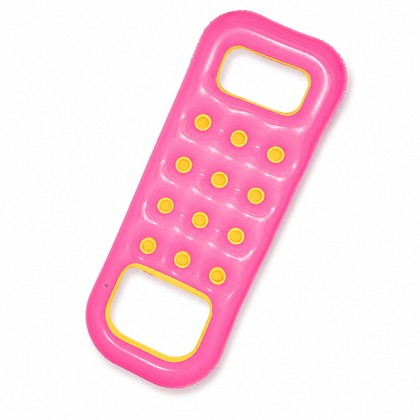 Pink inflatable pool lounge with yellow accents and two open sections model 43110
