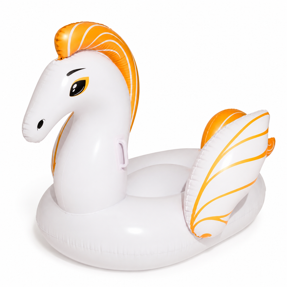 Bestway white and orange Pegasus inflatable ride-on pool float with wings and handles 41121