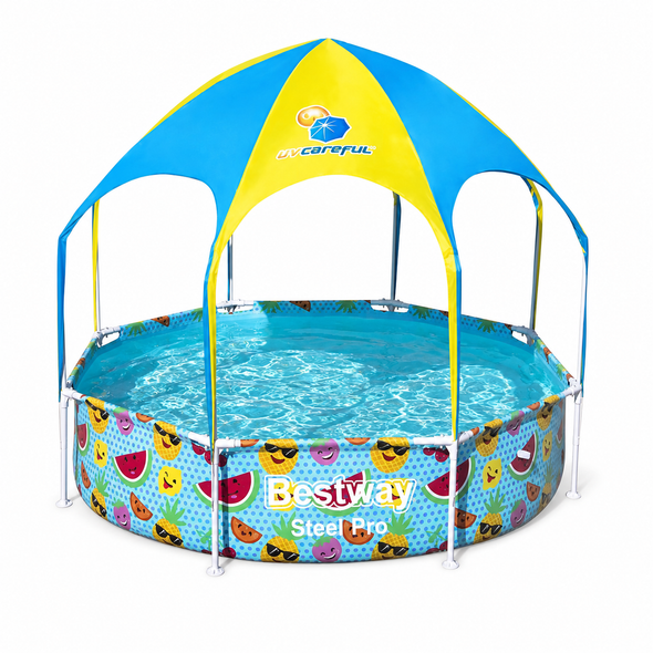 Bestway Steel Pro Splash-in-Shade Round Frame Pool with Canopy 244 x 51 cm - 56432