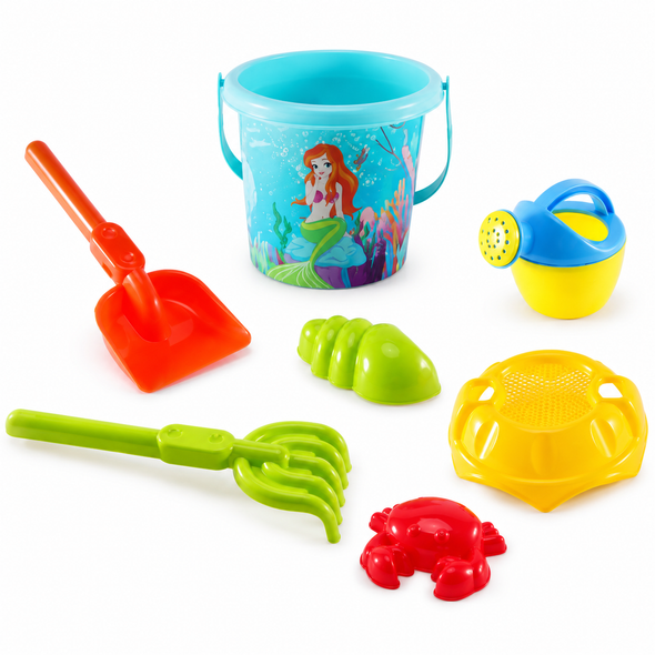 Mermaid Kids 7-Piece Beach and Sand Toy Set with Turquoise Bucket and Accessories - AZ-5536