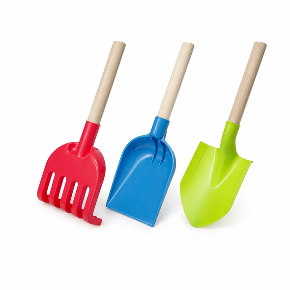 Kids Garden Tool Set with Wooden Handles Including Rake Scoop and Shovel - BJ807A