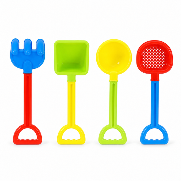 Kids 4-Piece Beach and Sand Tool Set with Rake Shovel Scoop and Sifter - BJ816A