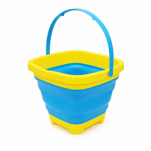 Kids Blue and Yellow Collapsible Beach and Sand Bucket with Handle - 668-2