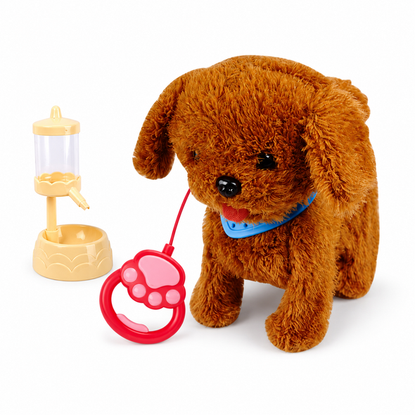 Brown Electronic Walking Plush Dog Toy with Paw Controller and Water Dispenser - YT26-26
