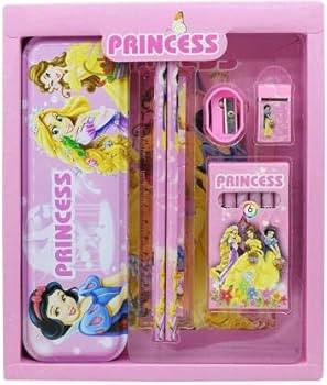 Pink princess stationery box set with notebook, ruler, pencils, sharpener and coloring accessories WJ1939I
