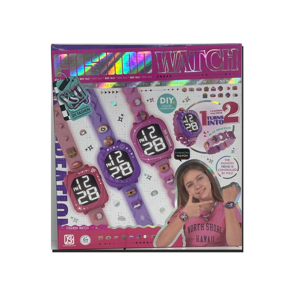 Fashion Watch DIY Digital Watch and Bead Bracelet Kit Pink and Purple - KSY937