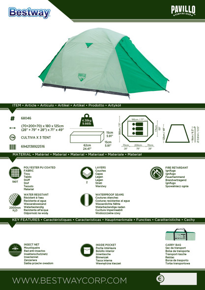 Bestway Pavillo Cultiva X3 3-Person Dome Tent | 68046