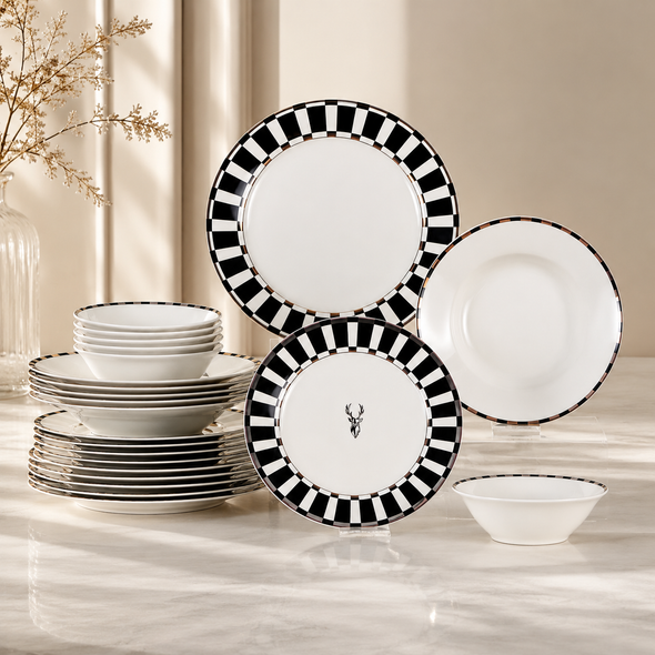 Karaca Elegance Bone 24-Piece White Bone Porcelain Dinner Set for 6 People - 153.03.06.2400