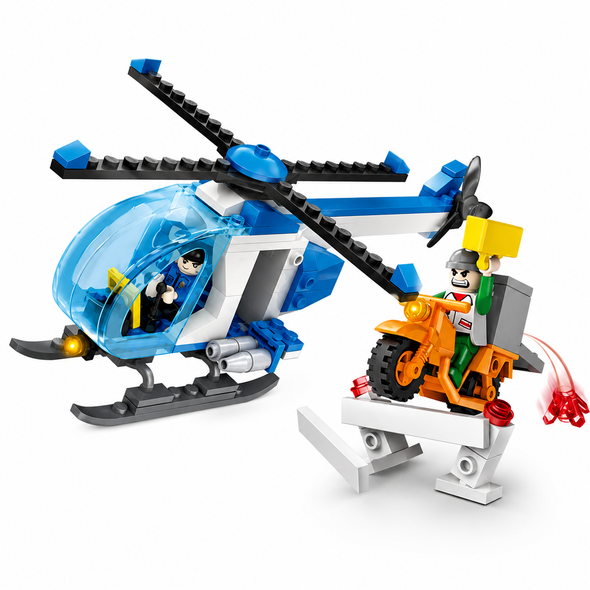 COGO Police Aerial Patrol 164-Piece Helicopter and Motorcycle Building Block Set - 4149v