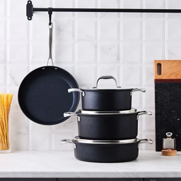 Karaca BioDiamond Pro 7-Piece Black Non-Stick Induction Cookware Set - 153.03.07.7040